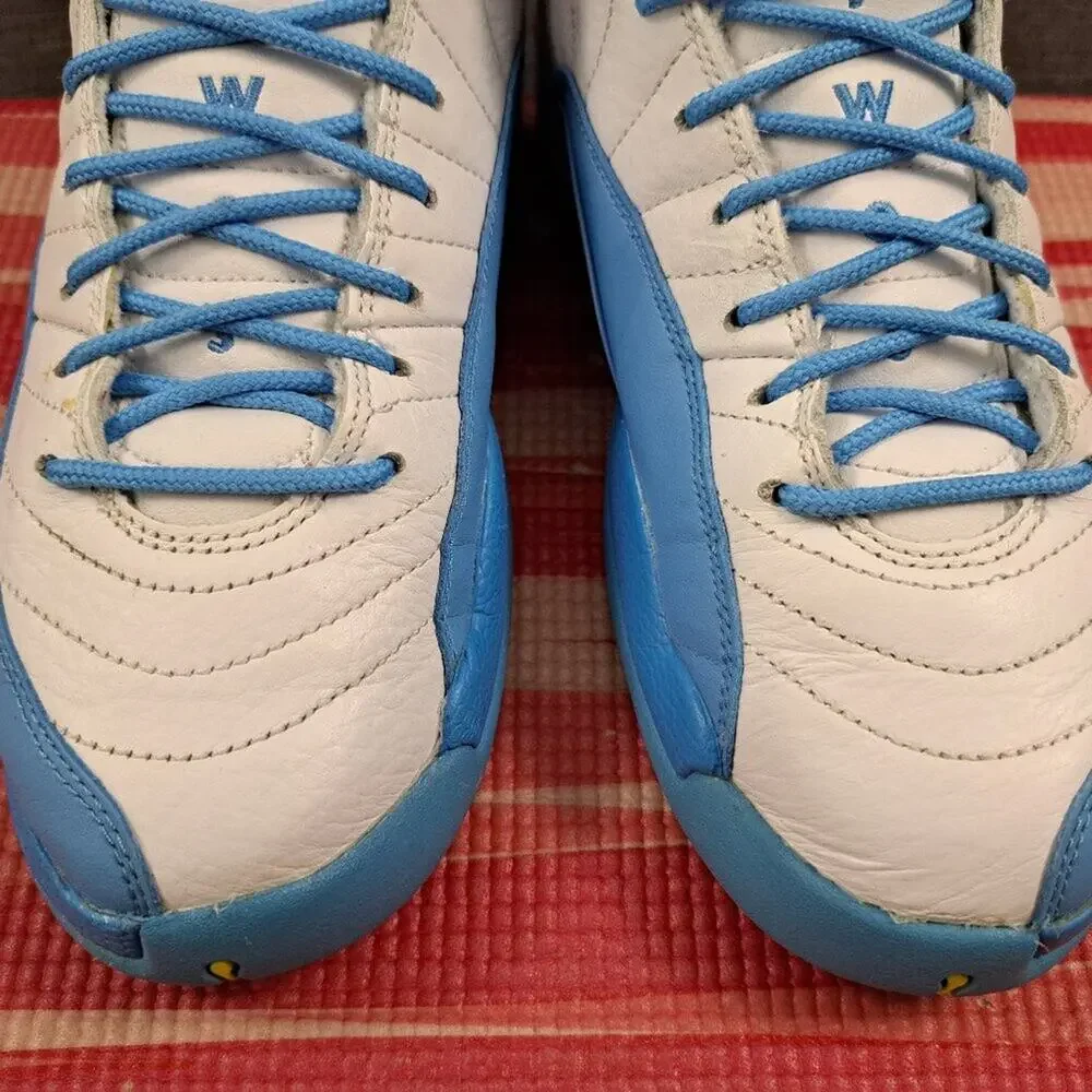 %Nike 5Y/W6.5 Air Jordan 12 University Blue UNC Emoji GS Sneakers / AJ10